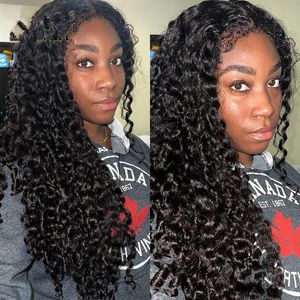 Yeni Moda Derin Kıvrımlı İnsan Saç Perukları Siyah Kadınlar için Glueless Afro HD Ön Yok Dantel Brezilya Bakire Saç Peruk% 150 Diva1