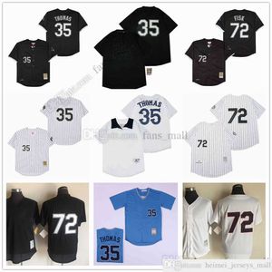 영화 Mitchell과 Ness Baseball Jersey Vintage 35 Frank Thomas Jersey 72 Carlton Fisk 스티치 통기성 스포츠 판매 고품질 레트로 맨