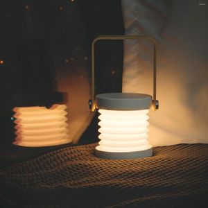 Night Lights Retractable Lantern Lamp USB Rechargeable Dimmable Desk Light Touch Control Folding Reading With Wooden Handle