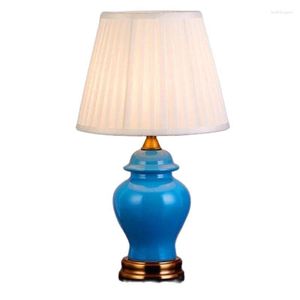 Bordslampor Modern Blue/White Ceramic Dimmer Lamp Foyer Bedroom Study Luxury Porcelain Desk Light H 48cm 1541