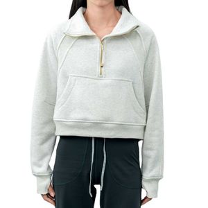 Lu-022 Scuba Yarım fermuarlı kadın hoodies standı boyun süveteri kazak yüksek boyun peluş ceket gevşek yoga ceket