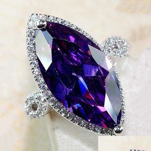 Обручальные кольца обручальные кольца Большой фиолетовый кубический циркон для женщин модные украшения сестры кристаллы