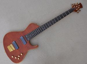 5 Strings Brown Neck Through Body Electric Bass Guitar with Rosewood Fretboard 24 Frets Can be Customized