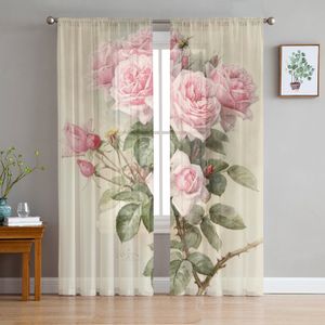 Perde Pembe Gül Vintage Tül Pencere Perdelik Oturma Odası için Perde Modern Sheer Yatak Odası Mutfak Drapes Özel 221022