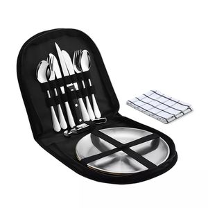 Portable Cutlery Picnic Set Stainless Steel Silver Plate Spoon Butter and Serrated Knife Wine Opener Kit