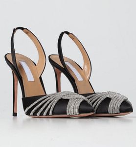 Ünlü tasarım gatsby sling sandalet ayakkabıları kadınlar kristal kaplı strappy bükülmüş bayan pompalar parti gelinlik gladyatör sandalias eu35-43