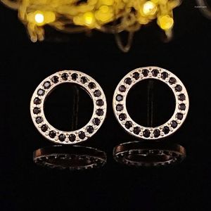 Stud Earrings Fashion Rose Gold Silver Color Black Zircon Crystal Round Earring Earings For Women Wedding Christmas Gift Jewelry E4683b