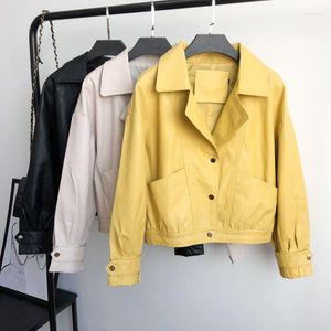 Women's Leather Spring Autumn Faux Jacket Women Motorcycle Short Biker Coat Single Breasted Female Big Pocket Bike