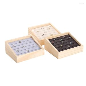 Home Decor Fashion Bamboo Velvet Jewelry Display Tray Ring Box Earring Necklace Bracelet Pendant Organizer Storage