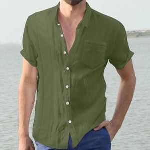 Męskie koszule 2022 Oddychająca męska koszulka guzika w górę luźne krótkie rękawie solidne kolory harajuku vintage men camisa hurtowa