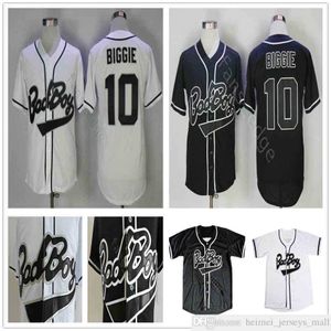 DUŻA. Biggie Smalls Jersey The Notorious Movie Bad Boy #10 Biggie Black White Stitched Baseball Film Buttons Koszulki Rozmiar S-XXXL