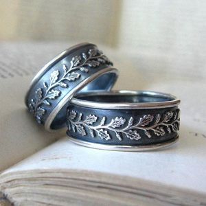 Anéis de casamento Vintage Folhas esculpidas ramificações de padrão Anel de padrão para homens homens Antique cor Bohemian Retro Acessórios Presente de aniversário da banda