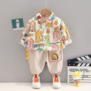 Conjuntos de roupas para bebês meninos Outono Crianças Conjuntos de roupas de desenhos animados Dinossauro Camisa Calças 2 peças Crianças Terno Criança Para 0 1 2 3 4 anos