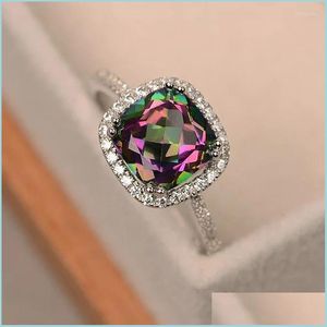 Обручальные кольца обручальные кольца роскошные цветные квадратные кубические цирконии для женщин блестящие кристаллы CZ Вовлечение женская anel bijouxwedding bri dhtgw