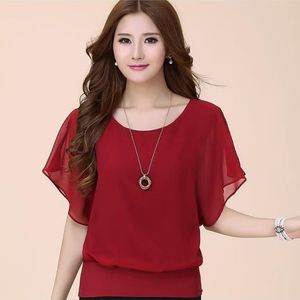 Kadın üstleri moda kadınlar yaz şifon bluz artı boyutu fırfır batwing kısa kollu gündelik gömlek siyah beyaz kırmızı mavi