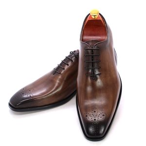 Shoes Classic Whole-Cut Dress Mens Oxford Genuine Leather Calfskin Mens Shoes Handmade Lace Up Formal Wedding for Men