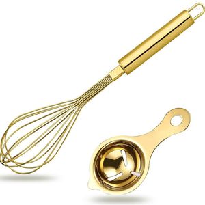 Bakeware Tools 2pack Gold Kitchen Whisk and Egg Separator Set Food Grade rostfritt stål Beater Yolk för matlagning