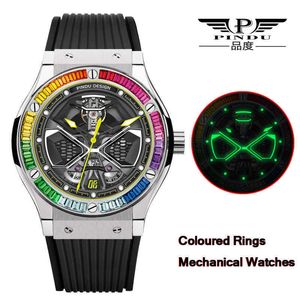 손목 시계 2022 Pindu Design Top Luxury Brand Men ES Wheel Rainbow 비즈니스 기계식 Reloj Hombre