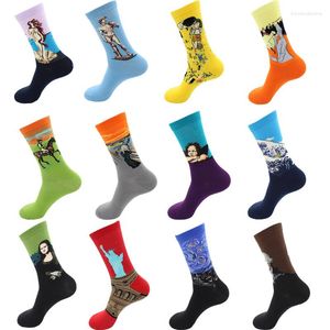 Men's Socks LONCENXIS Street Style Men Cotton Skateboard Colorful Famous Painting Art Happy Long