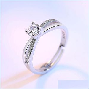 Eheringe, Eheringe, koreanischer Zirkon-Ring für Damen, vergoldet, trendig, für Schmuck, größenverstellbar, Brautantrag, 2CF2, Drop Del Dhw4V