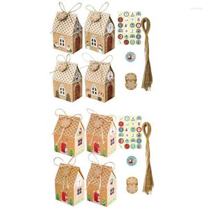 Gift Wrap Advent Calendar Gingerbread House Box Christmas Treat Candy Favor With Tag Sticker Countdown Xmas