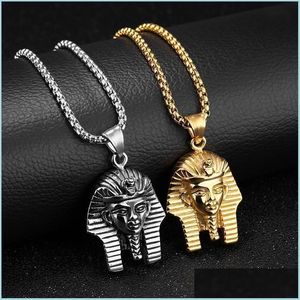 Anhänger Halsketten Hip Hop Rock Gold Silber Farbe Edelstahl Ägyptischer Pharao Tutanchamun Halskette für Männer Jewerly mit 24 Zoll Chai Dhibr