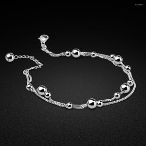 Anklets Summer Silver Jewelry Doman's 925 Sterling Anklet Oryginalny łańcuch koralików Bransoletka Bransoletka plażowa akcesoria