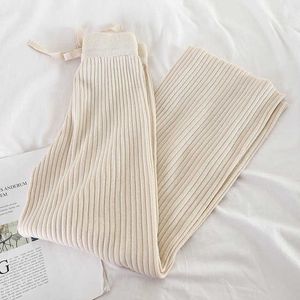 Women's Pants Capris Pants Women Wide Leg Elastic Waist Pleated Knitted Solid Simple Casual Ankle-Length Korean Fashion Trendy Daily All-match Womens T221024