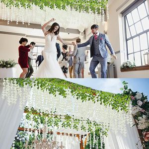 12st/Lot Wisteria Artificial Flowers Hanging Garland Vine Rattan Fake Flower String Silk for Home Garden Wedding Decoration