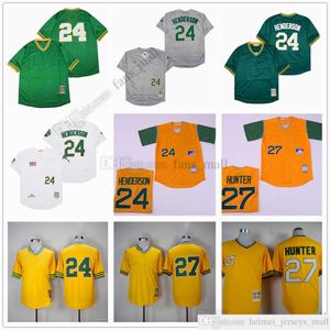 Filme Mitchell e Ness Baseball Jersey Vintage 24 Rickey Henderson Jersey 27 Catfish Hunter costurou Breathable Sport Sale Homem de alta qualidade