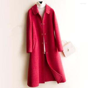 Women's Wool Women's & Blends 2022 Autumn Winter 6 Color Long Double-Sided Woolen Coat Women Overcoat Slim Suit Collar Elegant Office