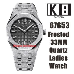 K8F Watches 33mm 67653 Frosted Quartz Damenuhr Schwarzes Zifferblatt Edelstahlarmband Damenarmbanduhren