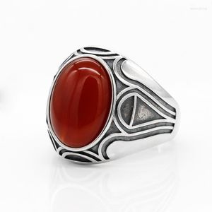Cluster Rings Turkish Men's Ring With Red Agate Stone 925 Sterling Silver Natural Gemstone Vintage Thai Jewelry To Male Women Gift