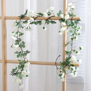 Decorative Flowers 230cm Artificial Rose 69 Heads Garland Vine String Wedding Arch Decoration Rattan Glass Window Home Decor