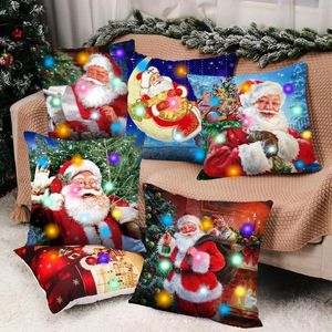 Poduszka LED Retro Święty Mikołaj Claus Świąteczny Dekoracja światła 2023 Okładki do domu sofa sofa satynowa poduszka 40x40