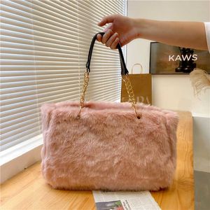 HBP Totes handBags Warm Plush Leopard Print Solid Color Chain Tote Bag Imitation Rabbit Hair Single Shoulder Armpit Large handBag Women's handBag 220830