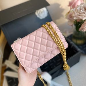 23Ss Womens Classic Mini Flap Lambskin Bags Gold Metal Quilted Chain Crush Bead Crossbody Shoulder Card Holder Multi Pochette Purse Designer Sacoche 20CM