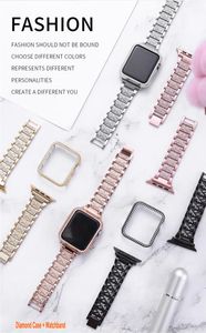 Bling armbandband med fall Kompatibelt Apple Watch Band 38mm 40mm 44mm 45mm Kvinnor Dressy Diamond Metal Strap With Rhinestone stötfångare för iWatch Series SE 8 7 6 5 4 3 2 1