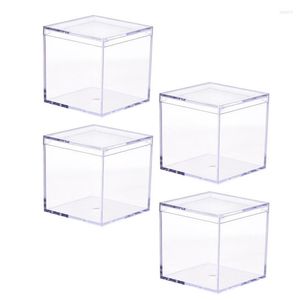 Gift Wrap 4st Acrylic Candy Boxes Transparent Plastic Box Biscuit Snack Cookie Storage Party Packing 8.5x8.5cm