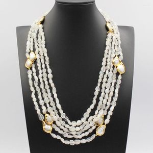 Chains GuaiGuai Jewelry 5 Strands Natural Cultured Teardrop White Coin Pearl Freedom Moonstone Necklace Handmade For Lady