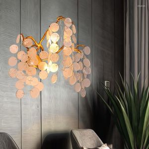 Wall Lamps Postmodern Crystal Glass Lamp Light Luxury Simple Living Room Bedroom Bedside Model All Copper