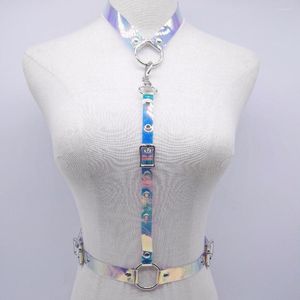 Choker Fashion Sexy Harajuku Handmade Clear Laser Holographic Harness Belt Necklace Spikes Chain Torques Club Party Two Layers