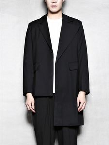 Мужские костюмы черная пиджак весенняя мужская мода асимметричная адаптировка средней длины маленькая тенденция Slim