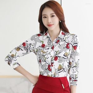Kvinnors blusar 2022 Spring Autumn Long Sleeve Fashion Chiffon Women's Shirts Formal Office Blus Female Ladies Floral Tryckt