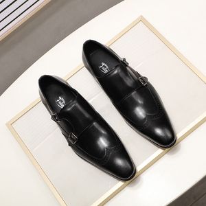 2022 Novo estilo de couro genuíno Monk Strap Mens Vestido Sapatos Borgonha Border