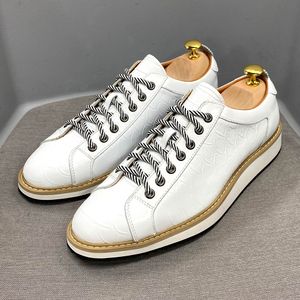 Men Casual Shoes Genuine Cow Leather Fashion Handmade Crocodile Print Lace Up Sports Daily Flat Breathable Causal Shoes for Men