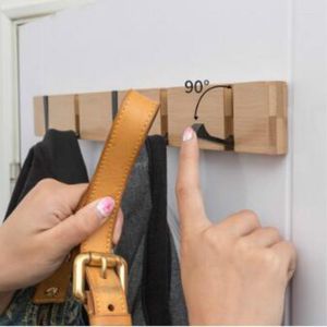 Hangers & Racks Punch Free Coat Hook Home Accessories Rack Creative Folding Door Seamless Storage Clothes Hanging Wooden MJ711