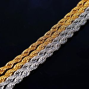 Zincirler Erkek için Kolyeler Kadınlar Twisted Halat Zinciri Paslanmaz Çelik Altın Gümüş Renk Takıları Boyun K-aksesuarları