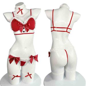 Stage Wear Carino Natale sexy Cosplay arriva per le donne Lingerie di pizzo Set reggiseno Lolita Maid Bikini Backless Bow Biancheria intima Outfit Drop Ship T220901