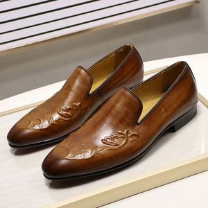 2022 Autumn Luxury Mens Loafers For Wedding Party Street Fashion Brown Genuine Real Leather Slip On Men Dress Shoes Formal Shoes